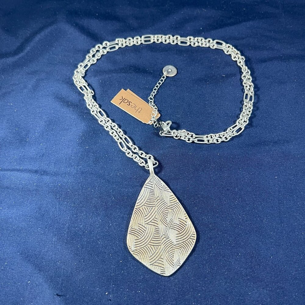 Silver-Tone Geometric Pendant Necklace By The Sak With Adjustable Chain & Textur